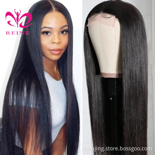 REINE 30 Inch  Indian Virgin Human Hair Wigs,Brazilian Peruvian Straight 4X4 Cuticle Aligned 3 and middle  Part Lace Closure Wig